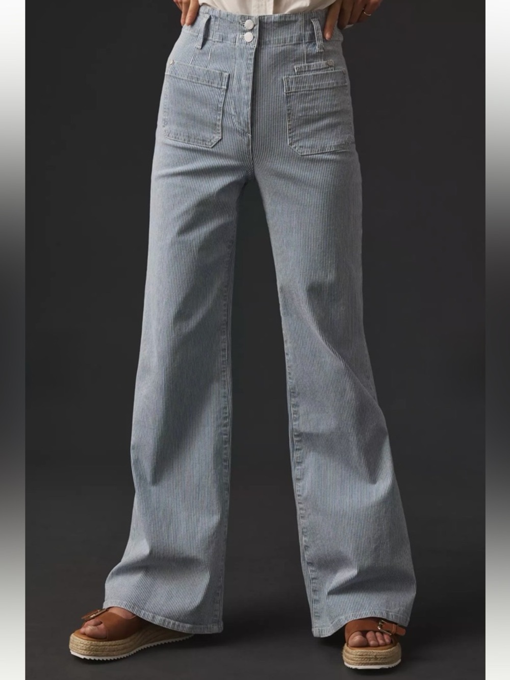 Maeve Anthropologie Junie High Rise Flare Railroad Engineer Stripe Jeans Size 25
